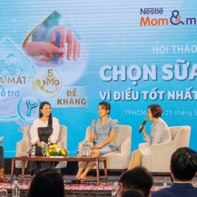 Thao luan ban tron giua Tien si Pham Diep Thuy Duong Nguyen giang vien bo mon nhi Dai hoc Y Duoc TPHCM cung MC Hong Phuong va dai dien nhan hang Nestle NAN